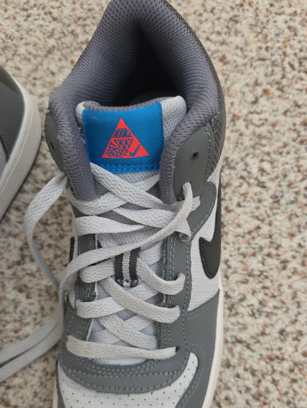 Nike Kids Gray and White High-Top Sneakers with Black Swoosh